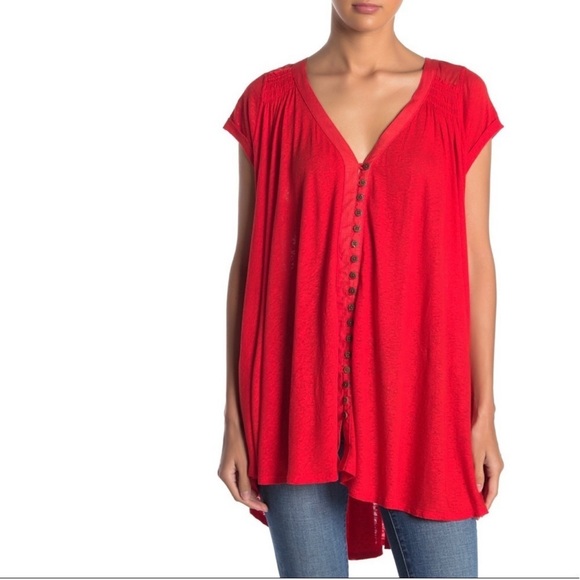 Free People Tops - Free People Red Lotus Button Front Top